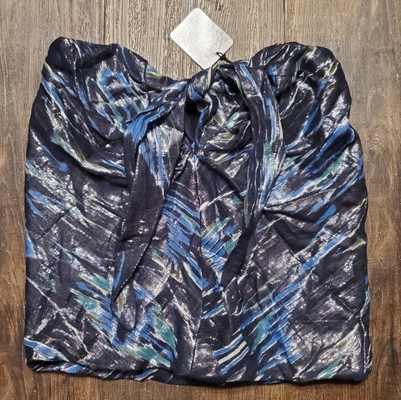 Free People XS Blue Shimmer Front Tie Strapless Top - Picture 1 of 3